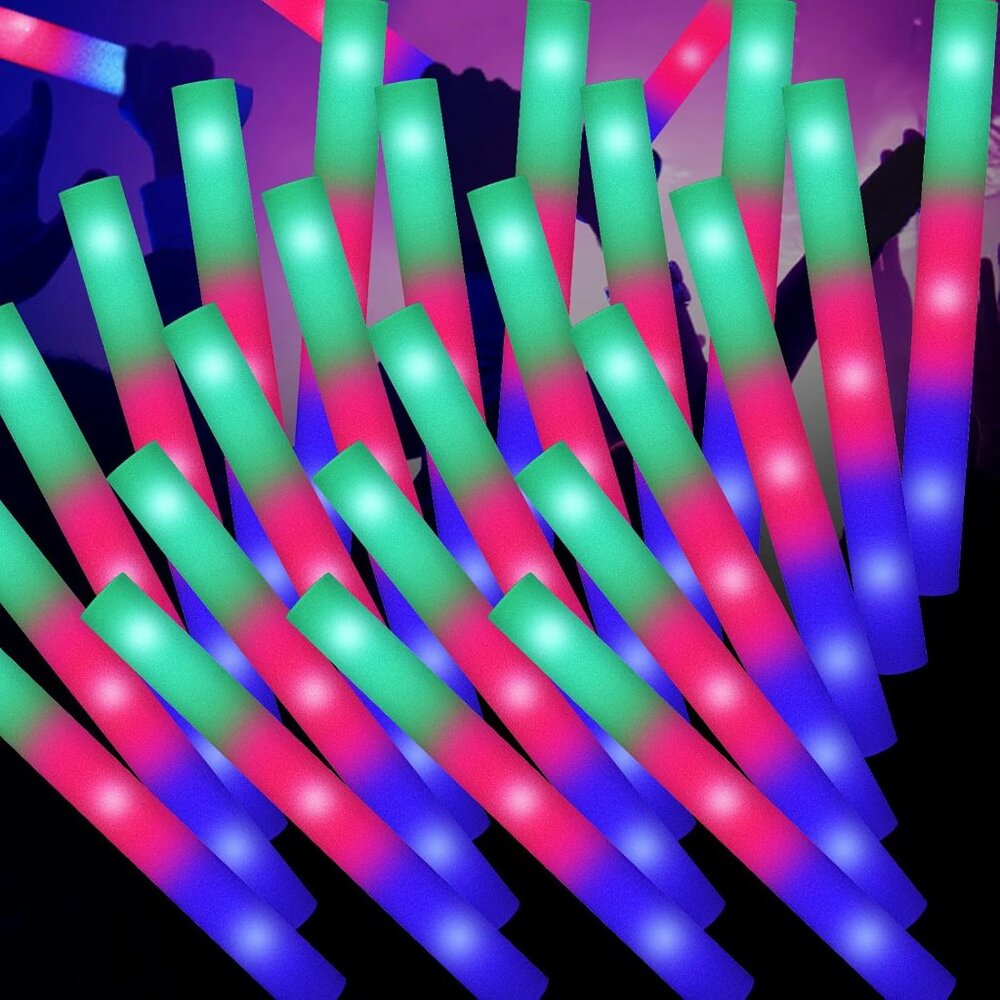 10-Inch LED Foam Sticks for Weddings & Raves – 100 Glow-in-the-Dark Party Favors
